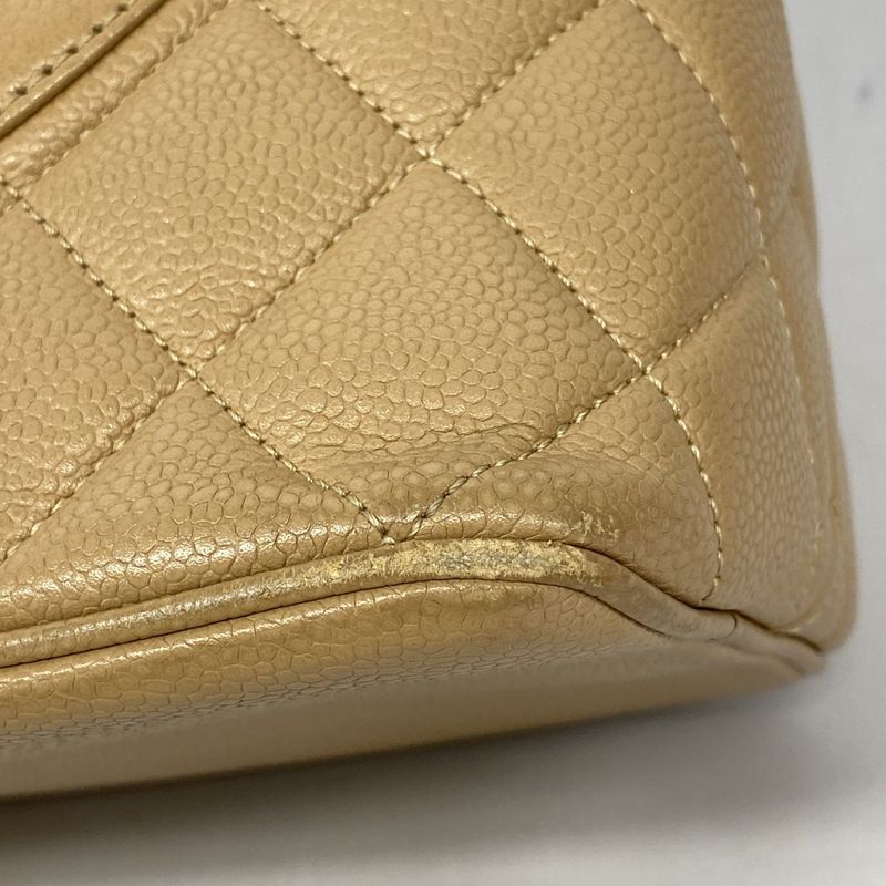 Chanel Tote Bag Reproduction Tote Caviar Skin Beige Gold Hardware Women's