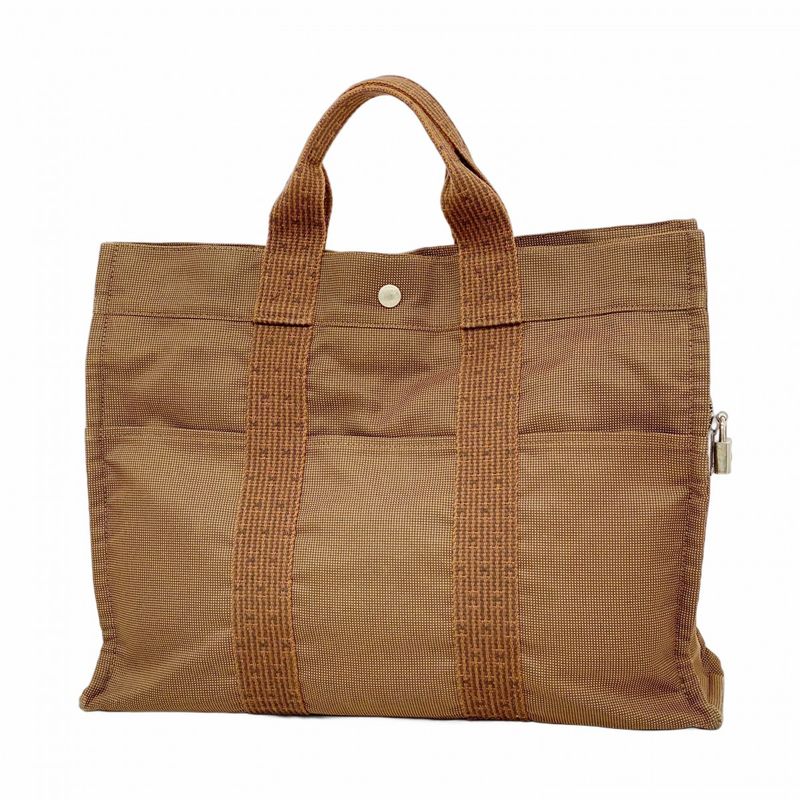 Hermes Tote Bag Her Line MM Canvas Brown Silver Hardware Ladies