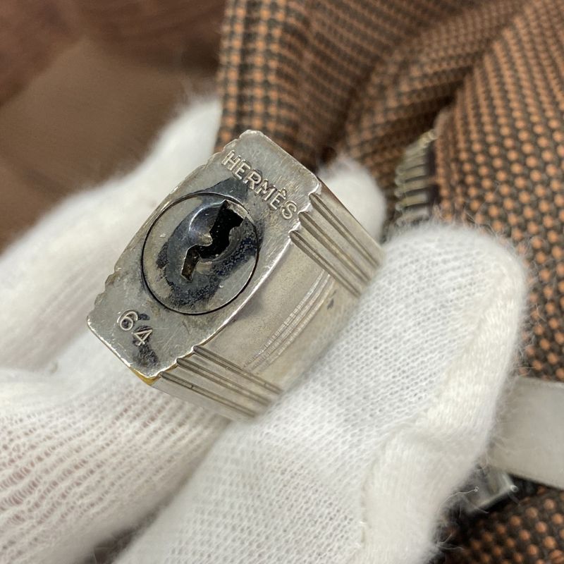 Hermes Tote Bag Her Line MM Canvas Brown Silver Hardware Ladies