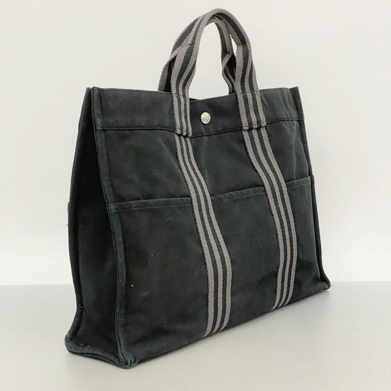 Hermes Tote Bag Fourre Tout MM Canvas Black Silver Hardware Ladies