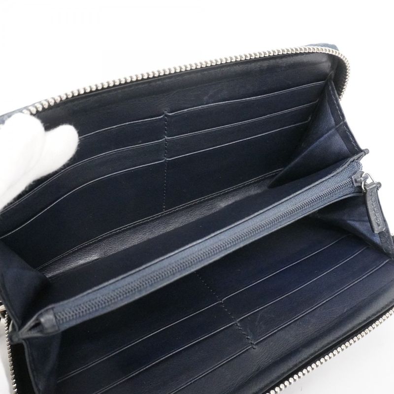 Gucci Long Wallet Gucci Guccissima 544473 Leather Navy Silver Hardware Women's