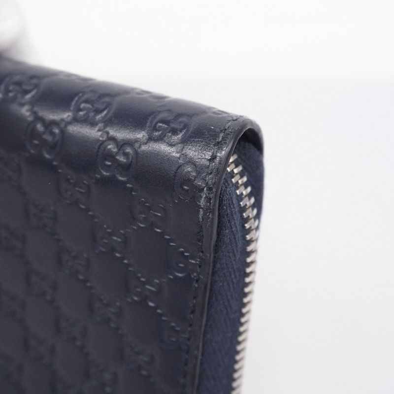 Gucci Long Wallet Gucci Guccissima 544473 Leather Navy Silver Hardware Women's