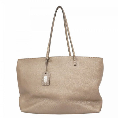 Fendi Tote Bag Selleria Leather Greige Silver Hardware Women's