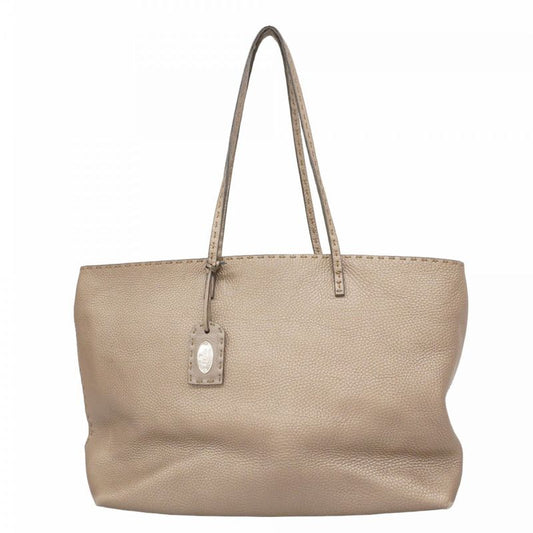 Fendi Tote Bag Selleria Leather Greige Silver Hardware Women's