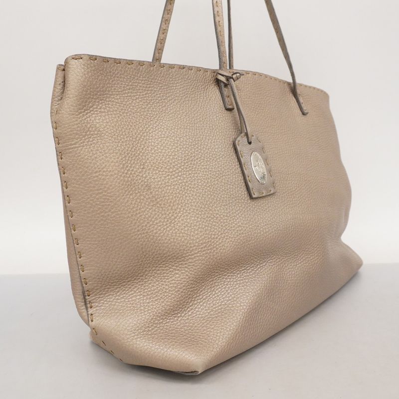 Fendi Tote Bag Selleria Leather Greige Silver Hardware Women's
