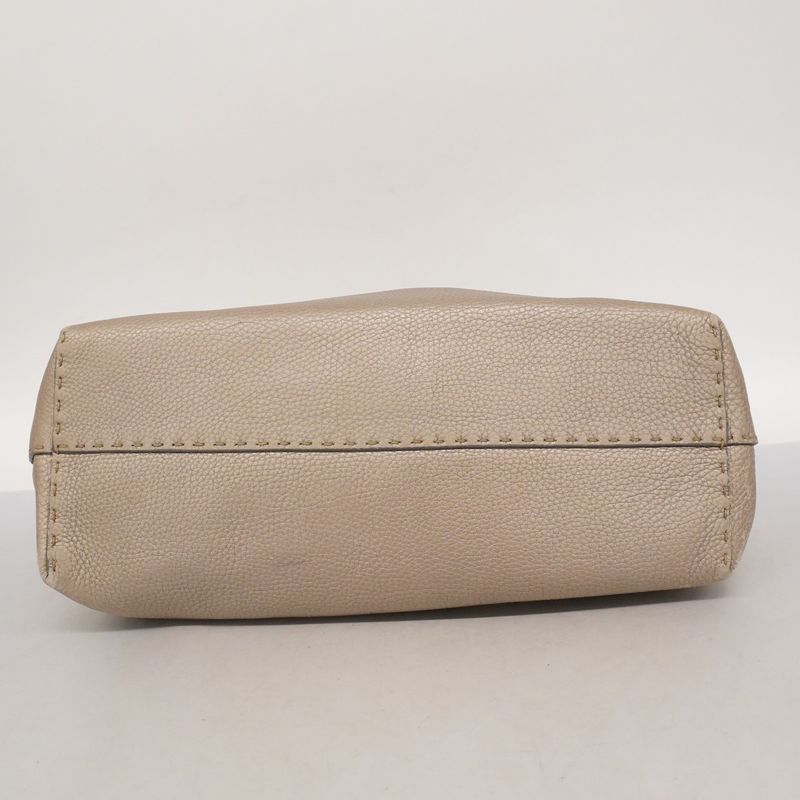 Fendi Tote Bag Selleria Leather Greige Silver Hardware Women's