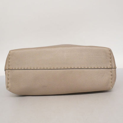 Fendi Tote Bag Selleria Leather Greige Silver Hardware Women's