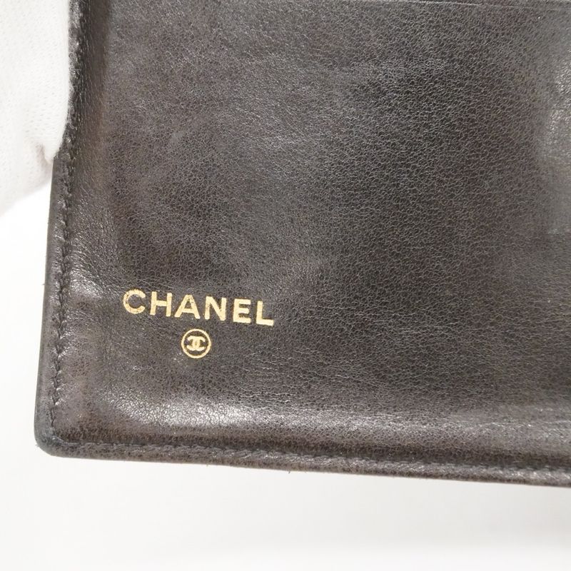 Chanel Long Wallet Lambskin Black Gold Hardware Women's