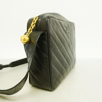 Chanel Shoulder Bag V Stitch Caviar Skin Black Gold Hardware Women's