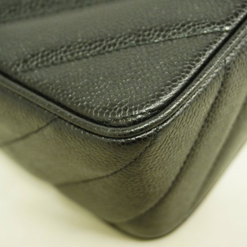 Chanel Shoulder Bag V Stitch Caviar Skin Black Gold Hardware Women's