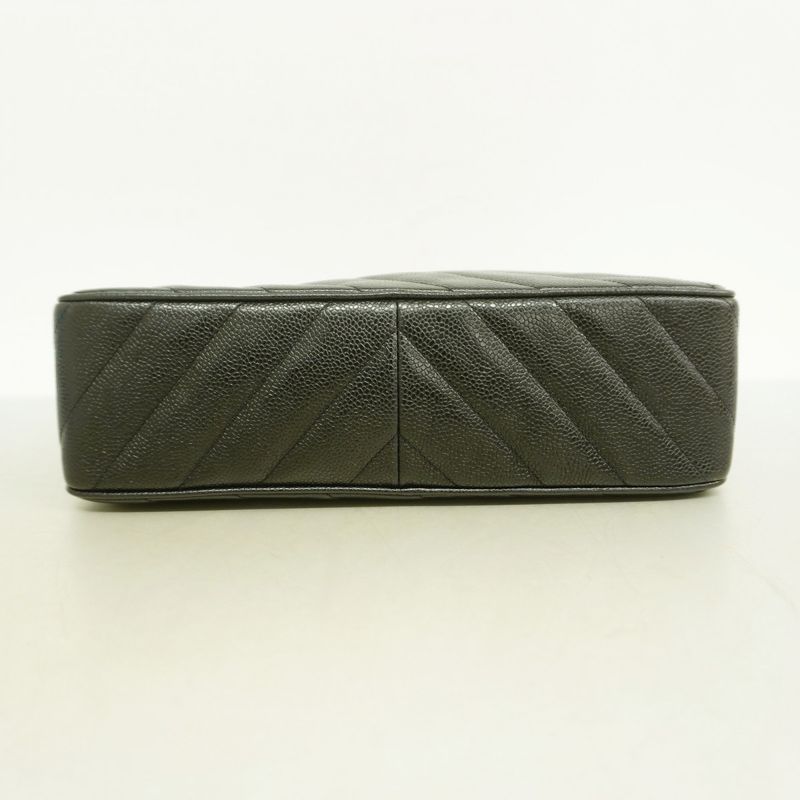 Chanel Shoulder Bag V Stitch Caviar Skin Black Gold Hardware Women's