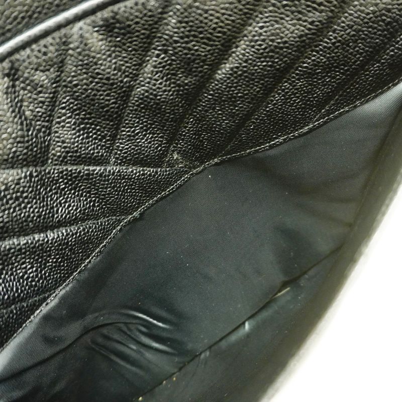 Chanel Shoulder Bag V Stitch Caviar Skin Black Gold Hardware Women's