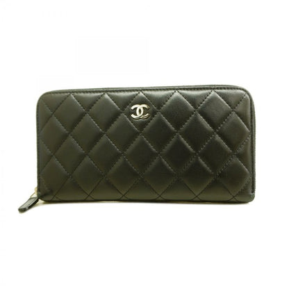 Chanel Long Wallet Matelasse Lambskin Black Silver Hardware Women's