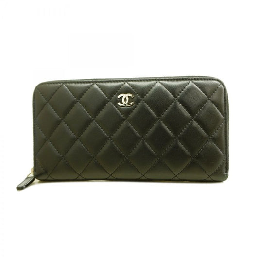 Chanel Long Wallet Matelasse Lambskin Black Silver Hardware Women's