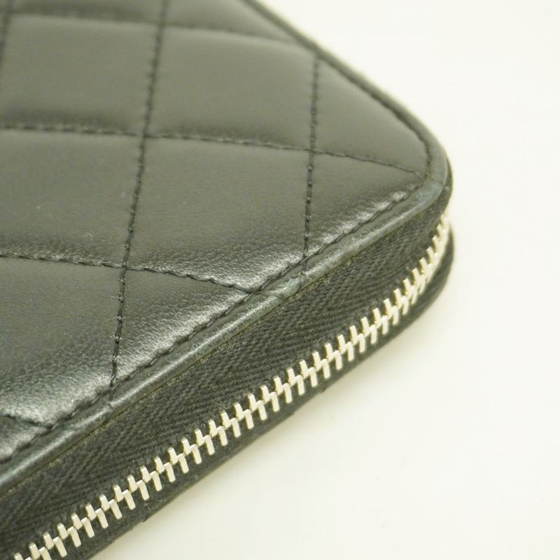 Chanel Long Wallet Matelasse Lambskin Black Silver Hardware Women's