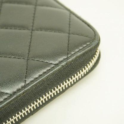 Chanel Long Wallet Matelasse Lambskin Black Silver Hardware Women's