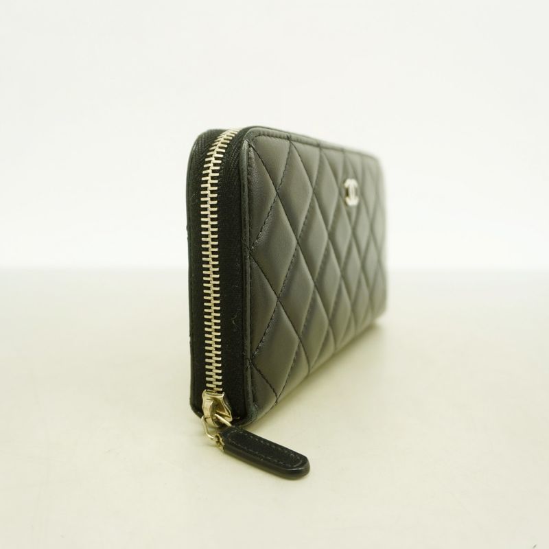 Chanel Long Wallet Matelasse Lambskin Black Silver Hardware Women's