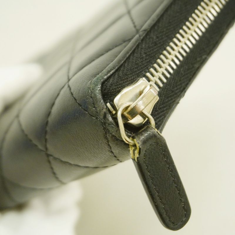 Chanel Long Wallet Matelasse Lambskin Black Silver Hardware Women's