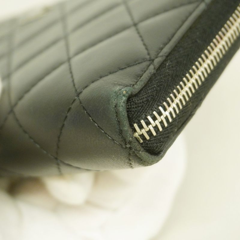 Chanel Long Wallet Matelasse Lambskin Black Silver Hardware Women's