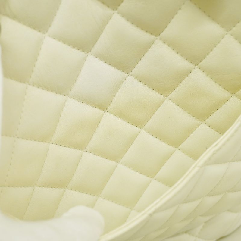 Chanel Tote Bag Cambon Lambskin White Silver Hardware Women's