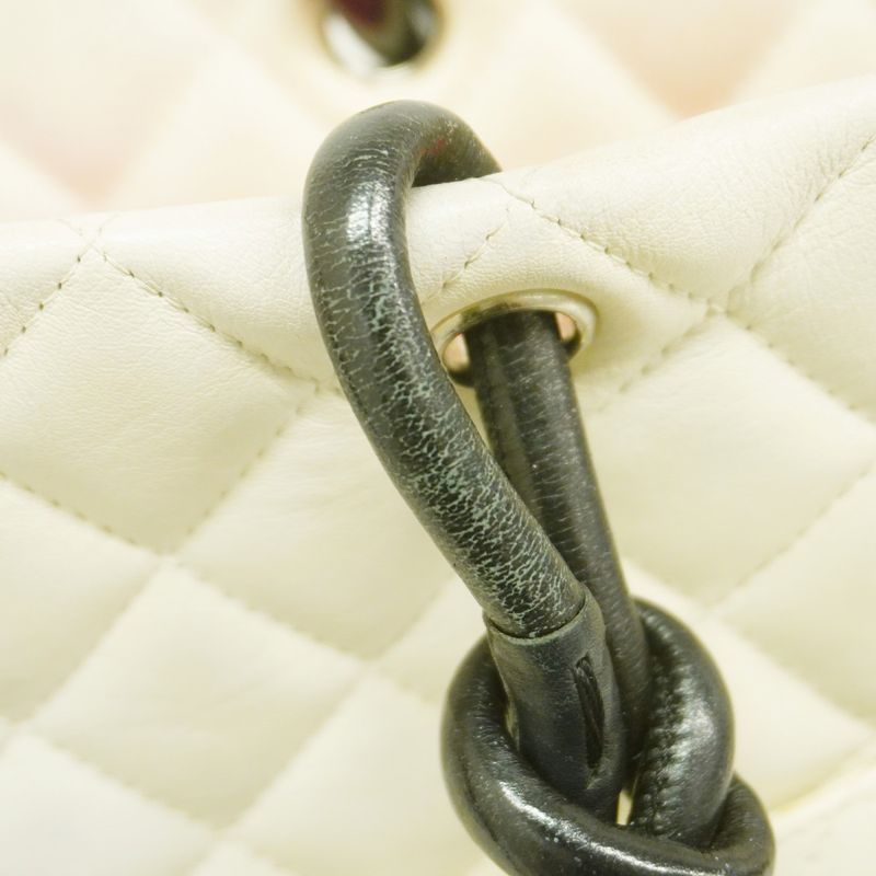 Chanel Tote Bag Cambon Lambskin White Silver Hardware Women's