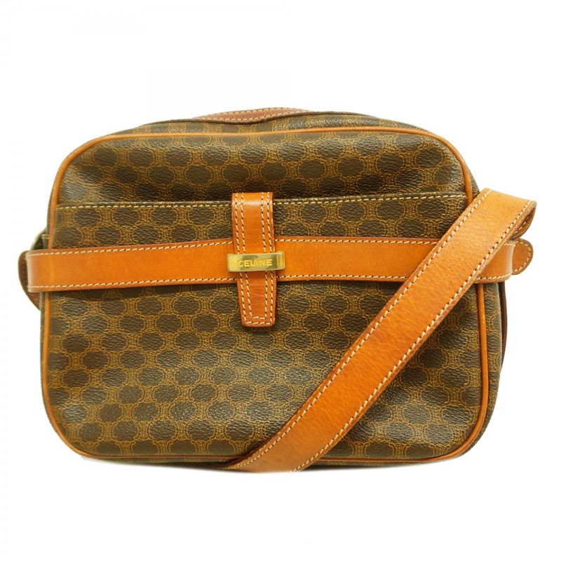 Celine Shoulder Bag Macadam PVC Brown Gold Hardware Women's