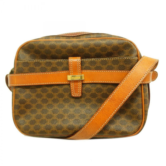 Celine Shoulder Bag Macadam PVC Brown Gold Hardware Women's