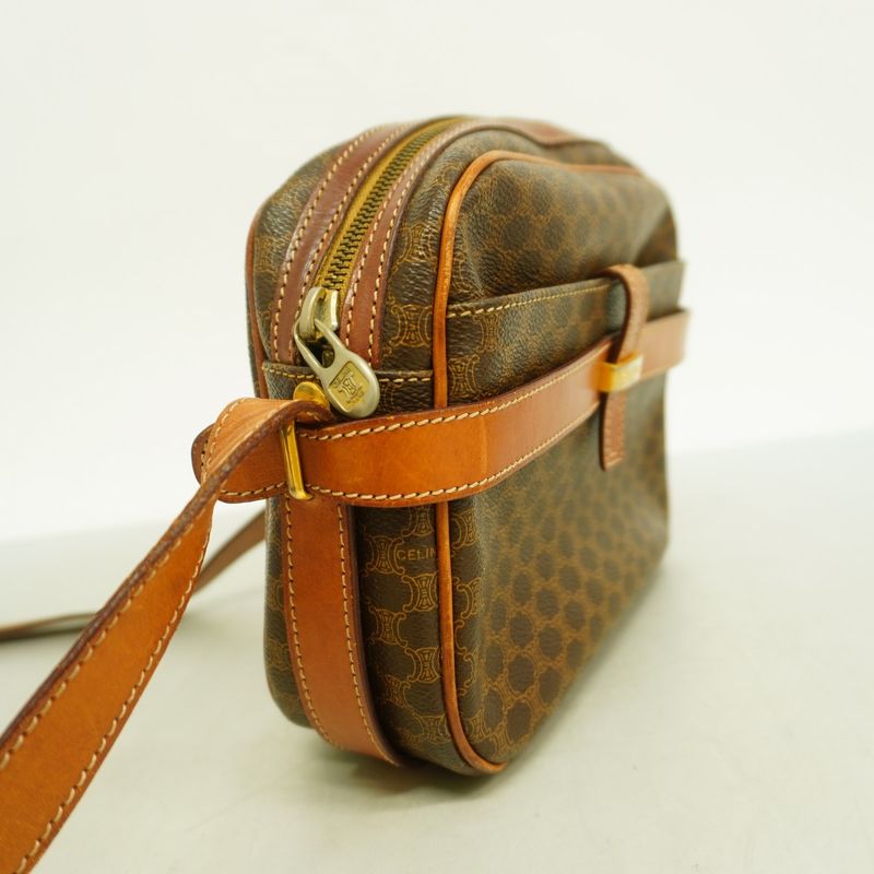 Celine Shoulder Bag Macadam PVC Brown Gold Hardware Women's