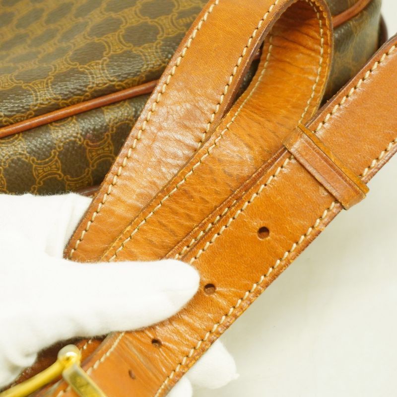 Celine Shoulder Bag Macadam PVC Brown Gold Hardware Women's