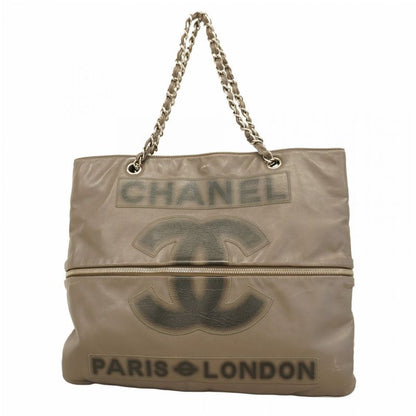 Chanel Shoulder Bag Calf Gray Silver Hardware Women's