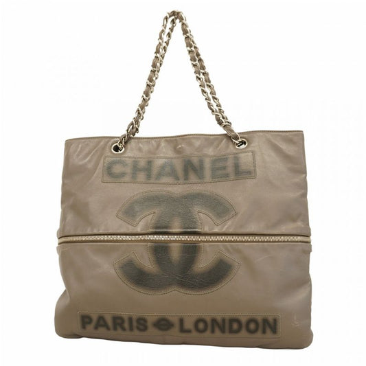 Chanel Shoulder Bag Calf Gray Silver Hardware Women's