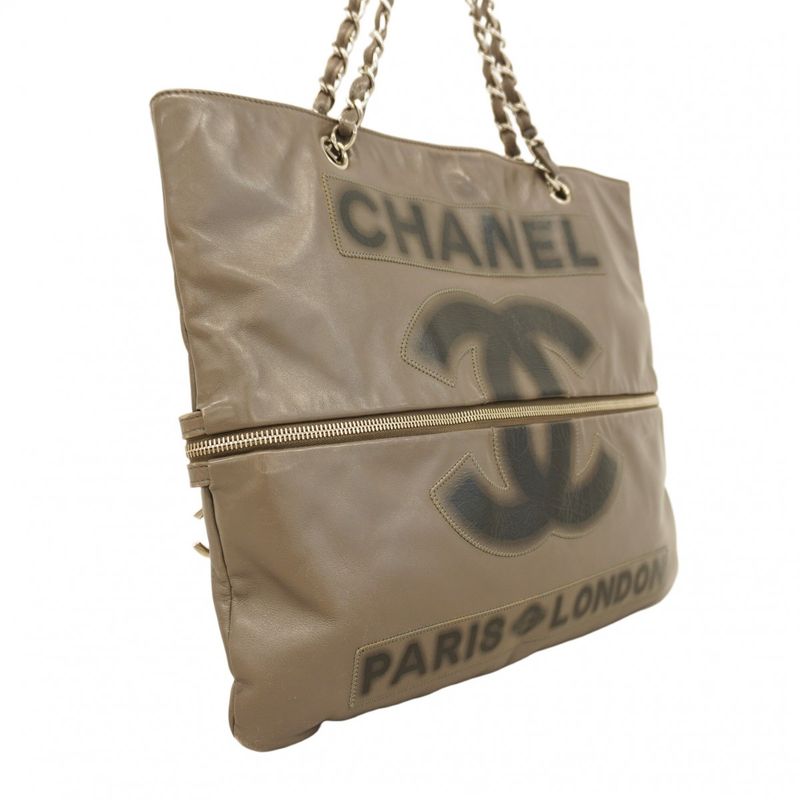 Chanel Shoulder Bag Calf Gray Silver Hardware Women's
