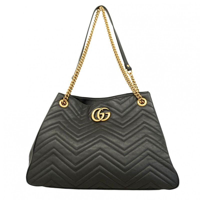 Gucci Shoulder Bag Ggmarmont 453569 Leather Black Gold Hardware Women's