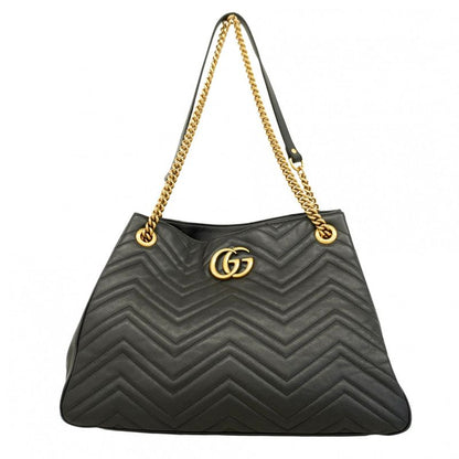 Gucci Shoulder Bag Ggmarmont 453569 Leather Black Gold Hardware Women's