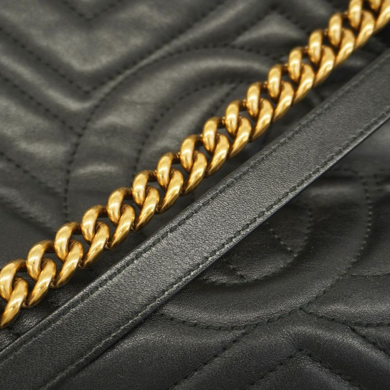 Gucci Shoulder Bag Ggmarmont 453569 Leather Black Gold Hardware Women's