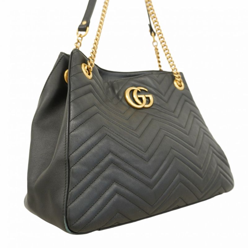 Gucci Shoulder Bag Ggmarmont 453569 Leather Black Gold Hardware Women's