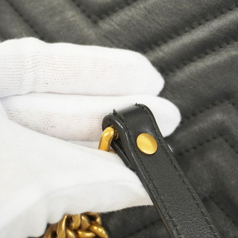 Gucci Shoulder Bag Ggmarmont 453569 Leather Black Gold Hardware Women's