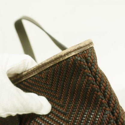 Hermes Tote Bag Cabas Chennai PM Polyester Leather Brown Silver Hardware Ladies