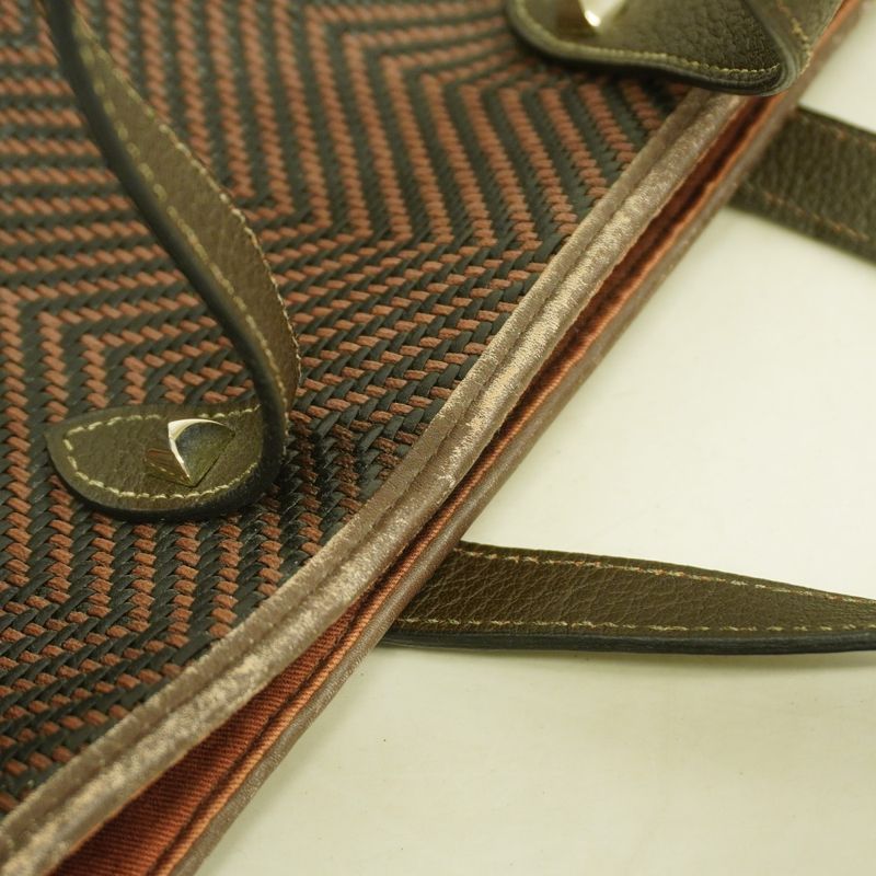 Hermes Tote Bag Cabas Chennai PM Polyester Leather Brown Silver Hardware Ladies