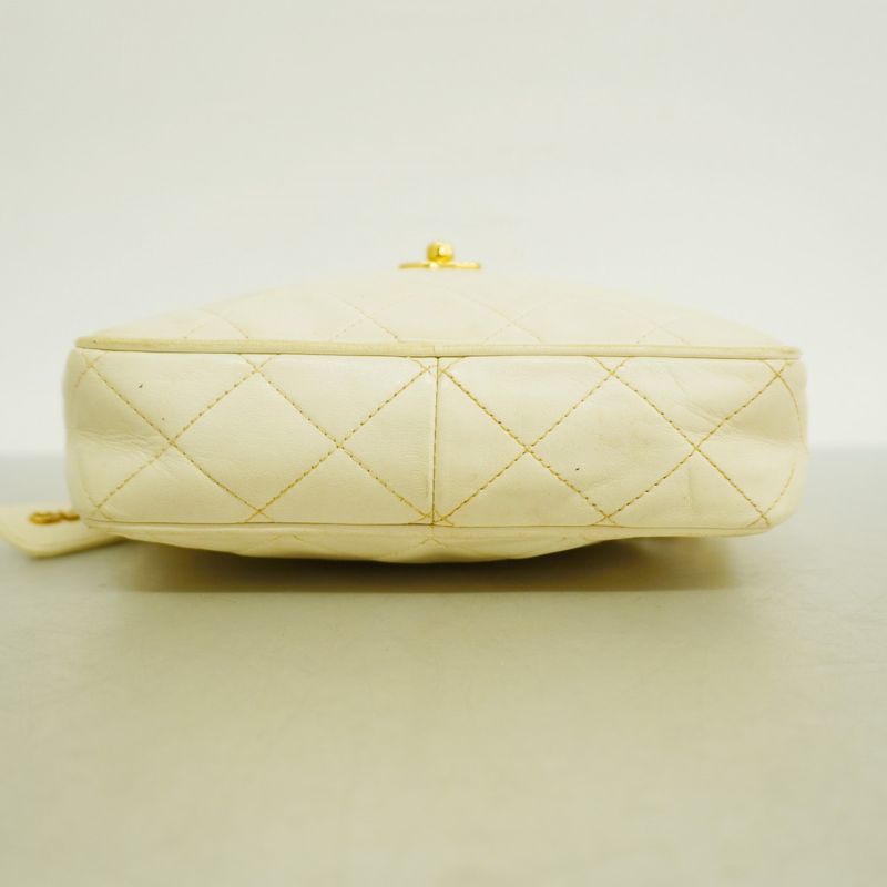 Chanel Shoulder Bag Matelasse Lambskin White Gold Hardware Women's