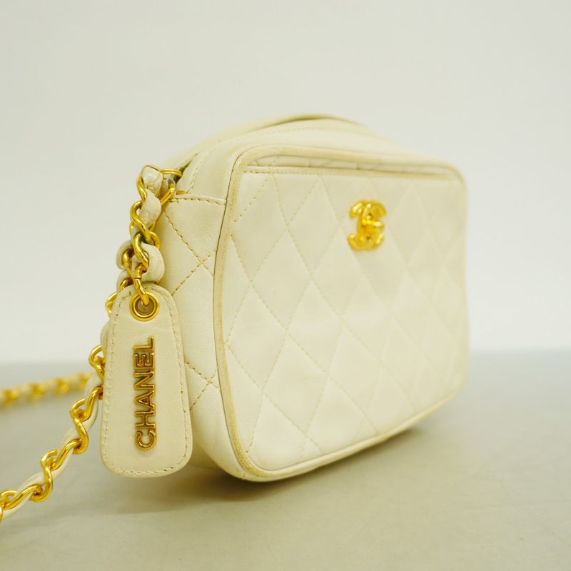 Chanel Shoulder Bag Matelasse Lambskin White Gold Hardware Women's