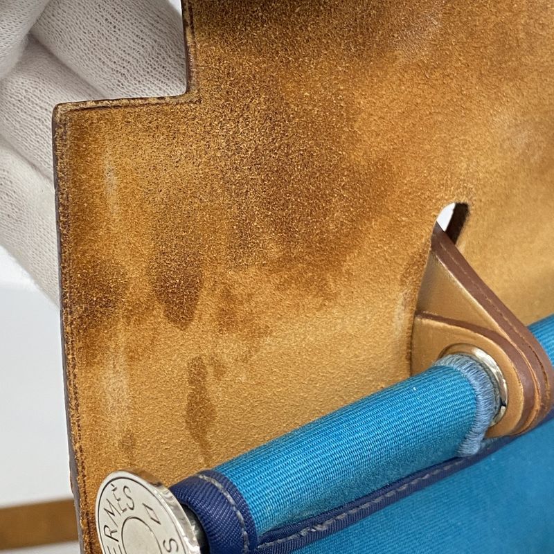 Hermes Handbag Herbag Her Bag Zip PM Toile Officier Blue Natural Silver