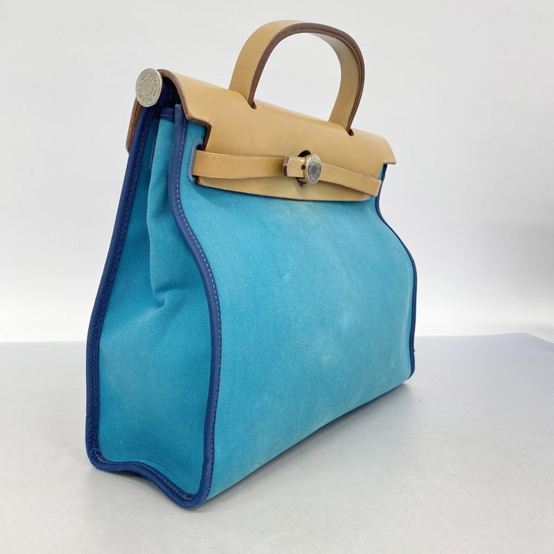 Hermes Handbag Herbag Her Bag Zip PM Toile Officier Blue Natural Silver