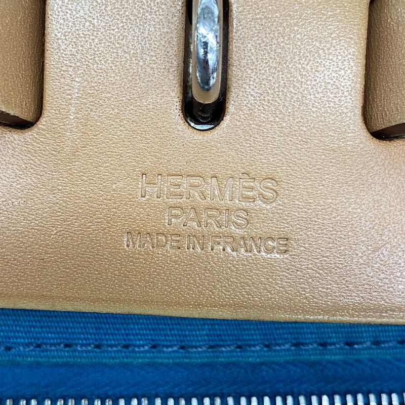 Hermes Handbag Herbag Her Bag Zip PM Toile Officier Blue Natural Silver