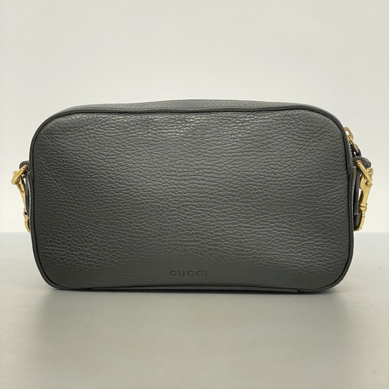 Gucci Shoulder Bag Snake 461461 Leather Black Gold Hardware Women's