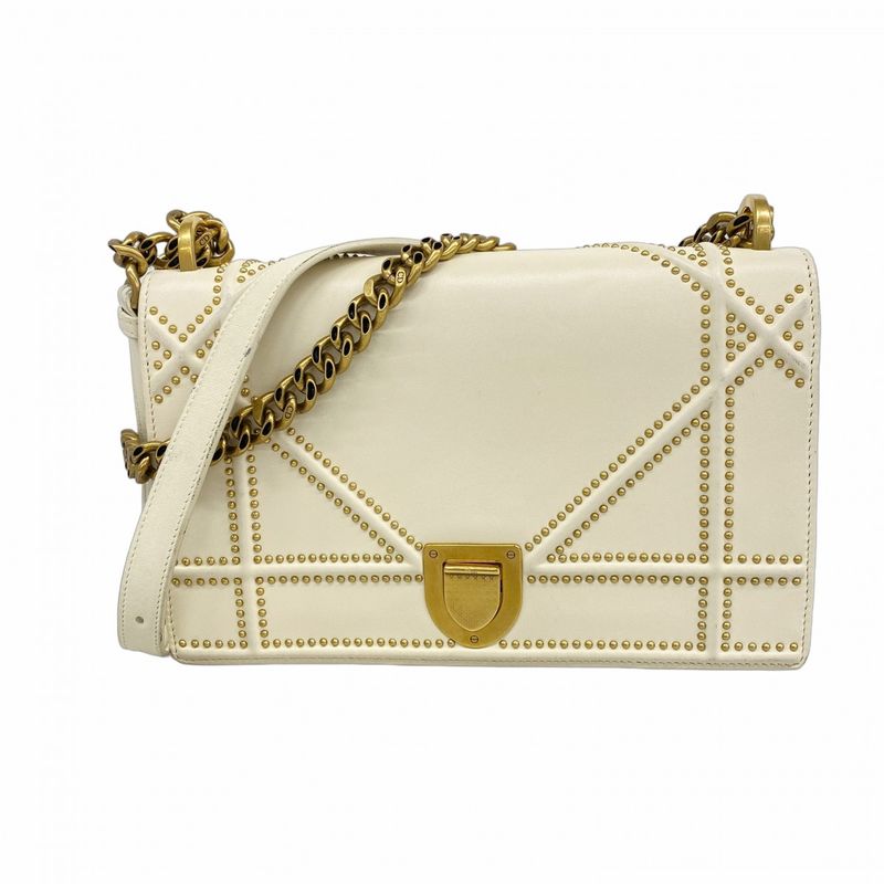Christian Dior Shoulder Bag Leather White Gold Hardware Women's