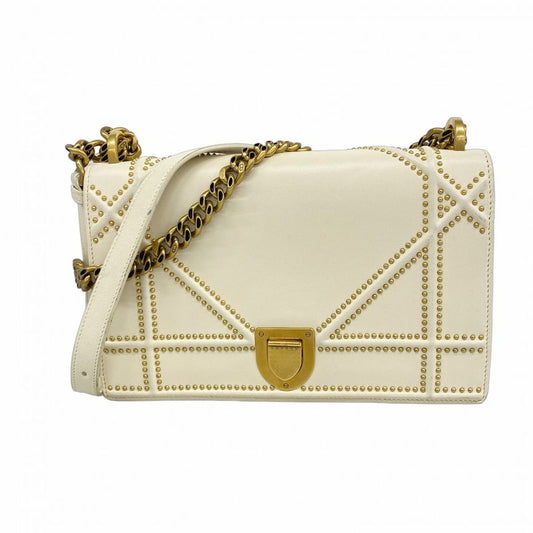 Christian Dior Shoulder Bag Leather White Gold Hardware Women's