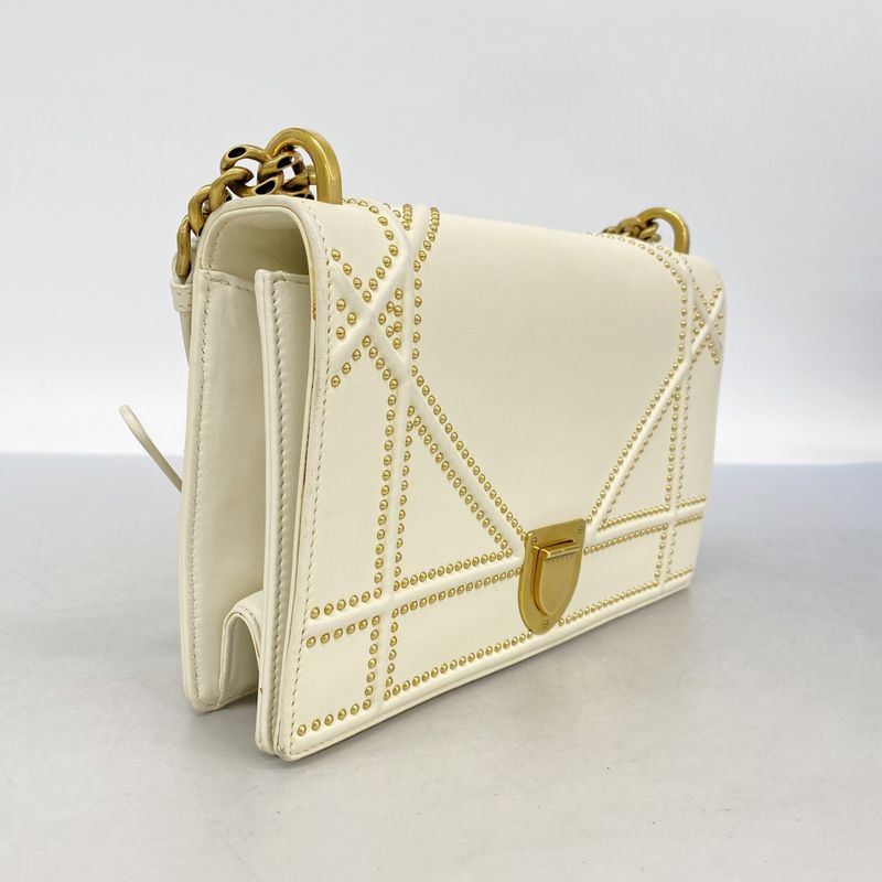 Christian Dior Shoulder Bag Leather White Gold Hardware Women's