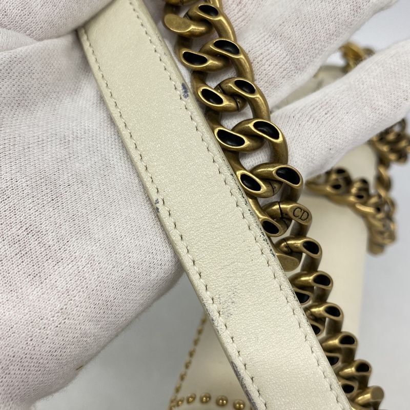 Christian Dior Shoulder Bag Leather White Gold Hardware Women's