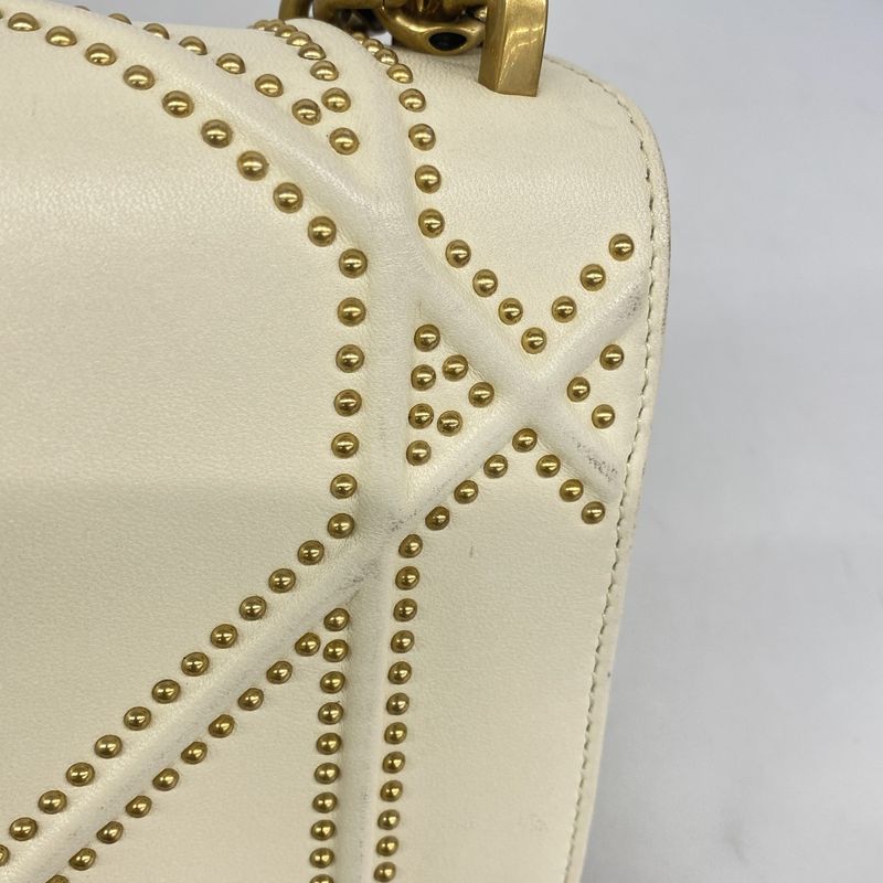 Christian Dior Shoulder Bag Leather White Gold Hardware Women's